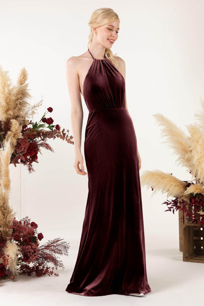 Trumpet Sweep-Brush Train Velvet Bridesmaid Dress Formal Dresses CB0534
