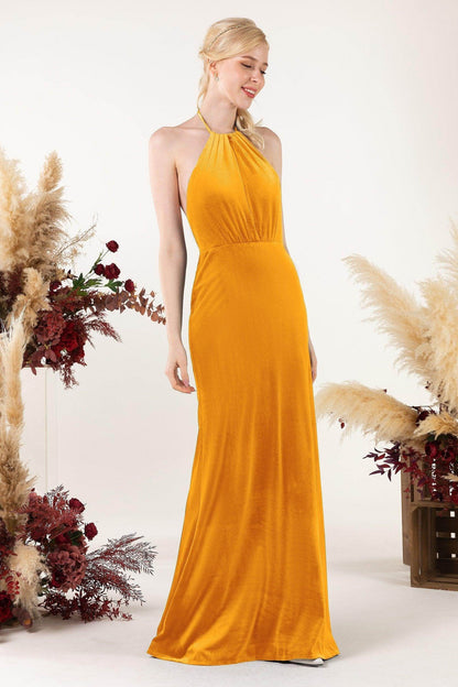 Trumpet Sweep-Brush Train Velvet Bridesmaid Dress Formal Dresses CB0534