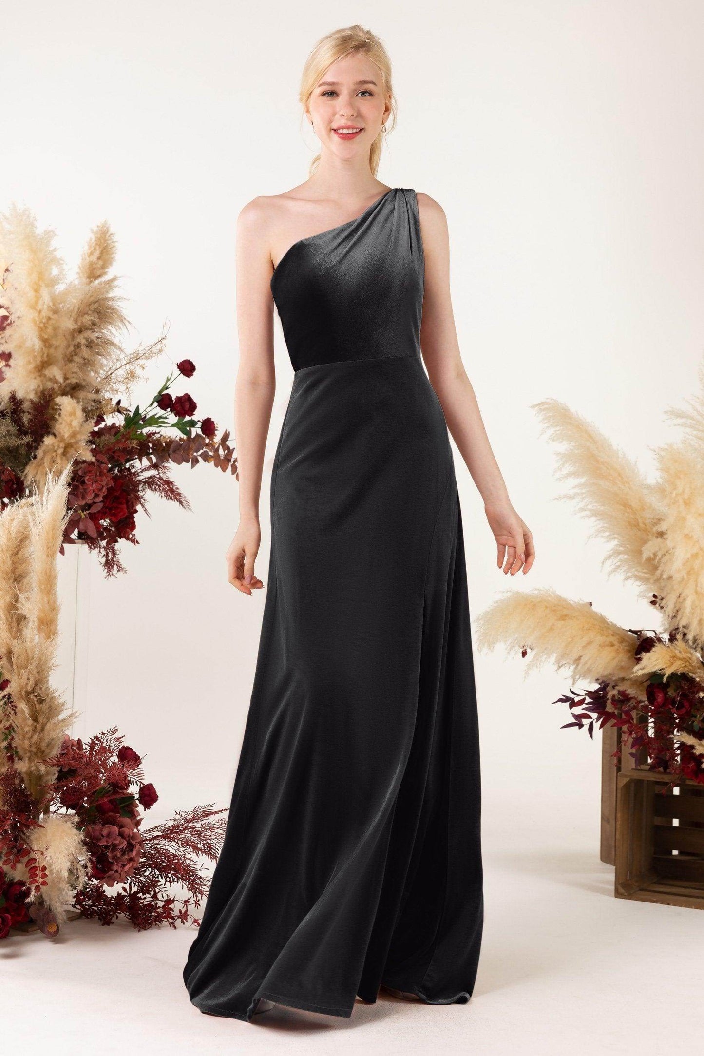 Sheath Sweep-Brush Train Velvet Bridesmaid Dress Formal Dresses CB0537PS