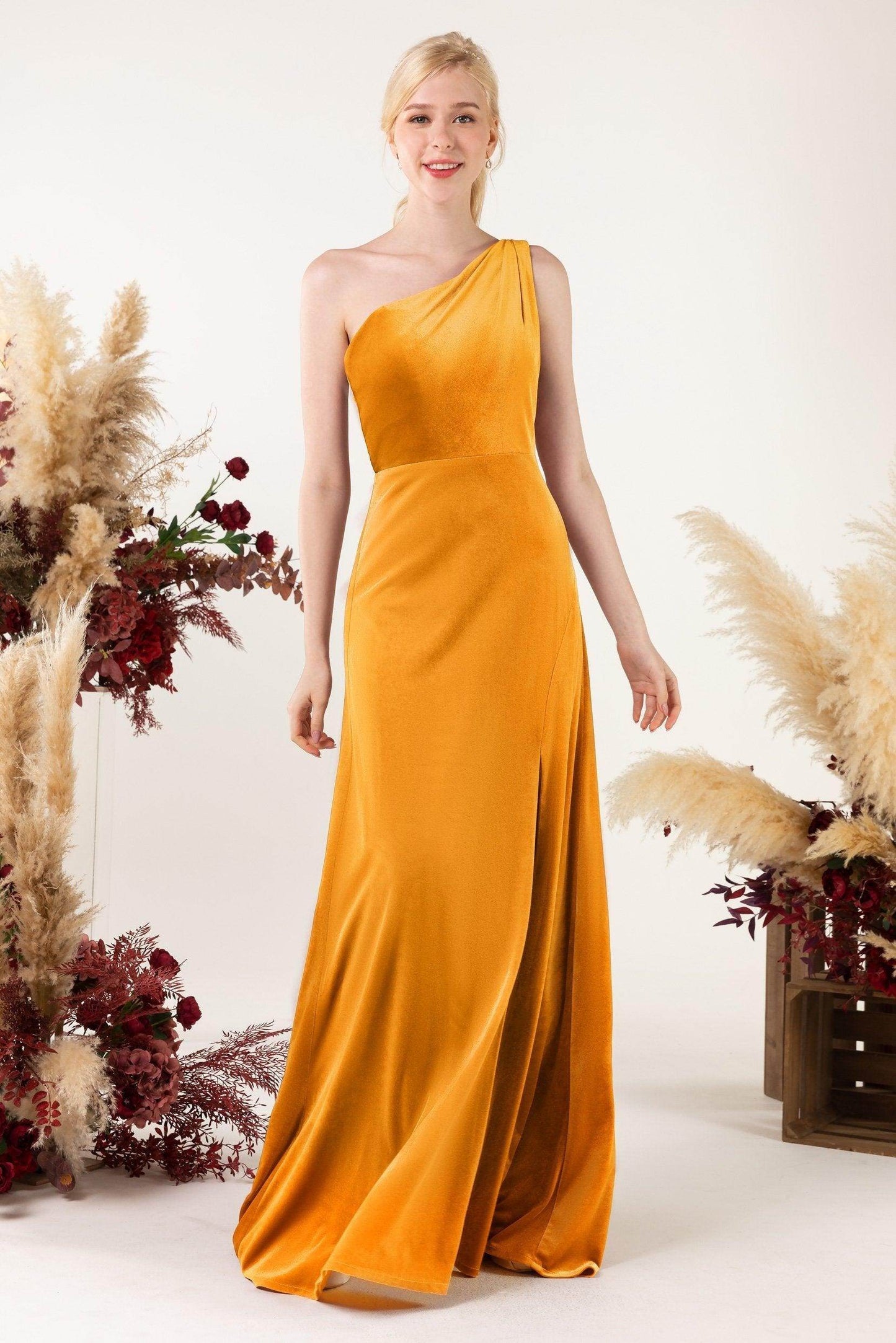 Sheath Sweep-Brush Train Velvet Bridesmaid Dress Formal Dresses CB0537PS