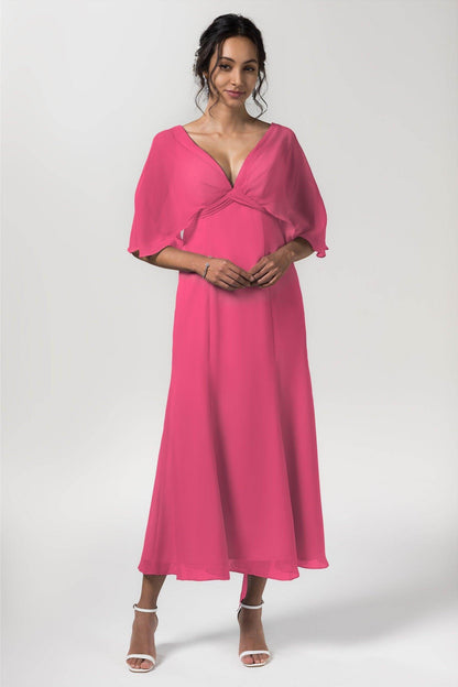 A-Line Tea Length Chiffon Bridesmaid Dress CB0553