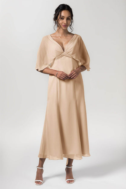 A-Line Tea Length Chiffon Bridesmaid Dress CB0553