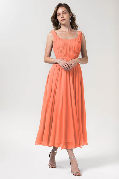 A-Line Tea Length Chiffon Bridesmaid Dress CB0555