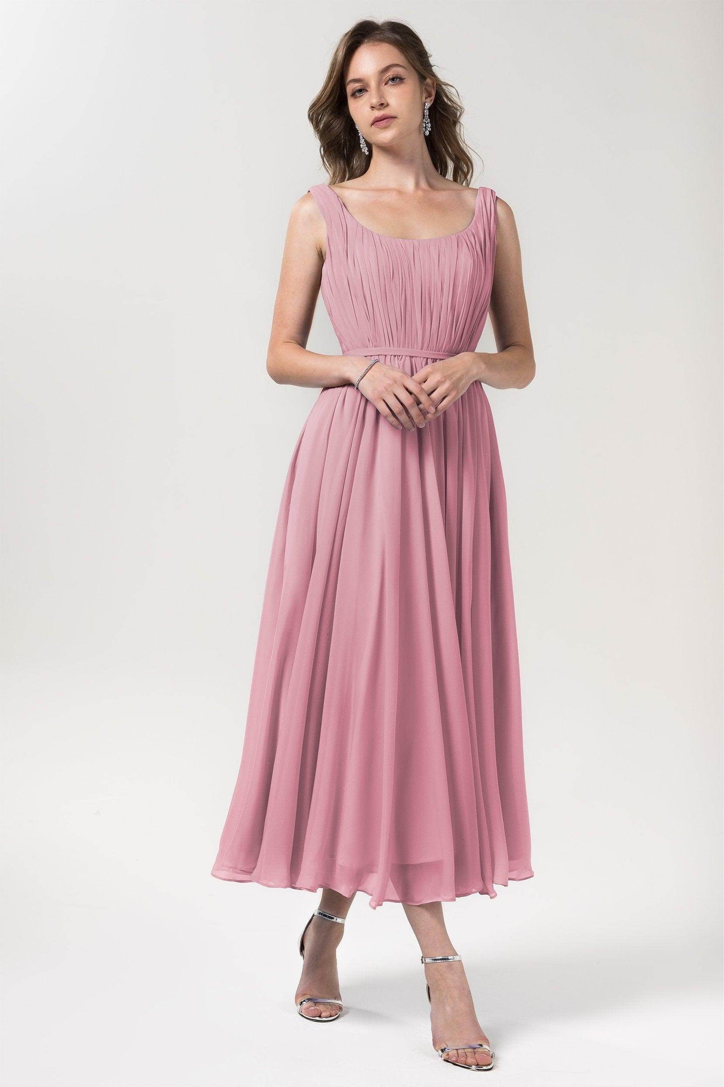 A-Line Tea Length Chiffon Bridesmaid Dress CB0555