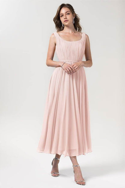 A-Line Tea Length Chiffon Bridesmaid Dress CB0555PS