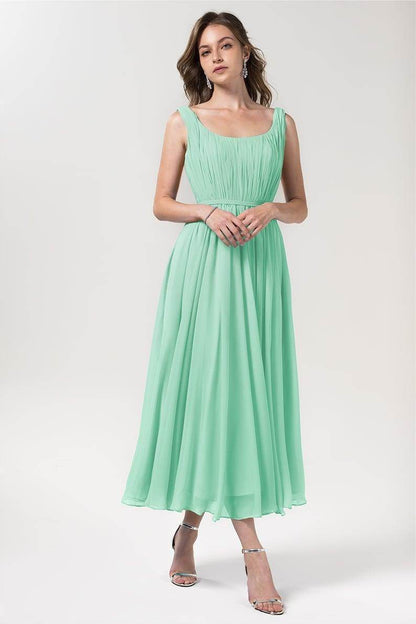 A-Line Tea Length Chiffon Bridesmaid Dress CB0555