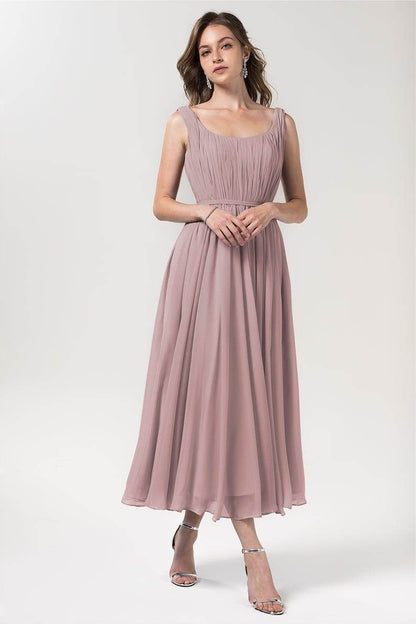 A-Line Tea Length Chiffon Bridesmaid Dress CB0555