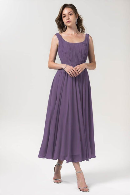 A-Line Tea Length Chiffon Bridesmaid Dress CB0555