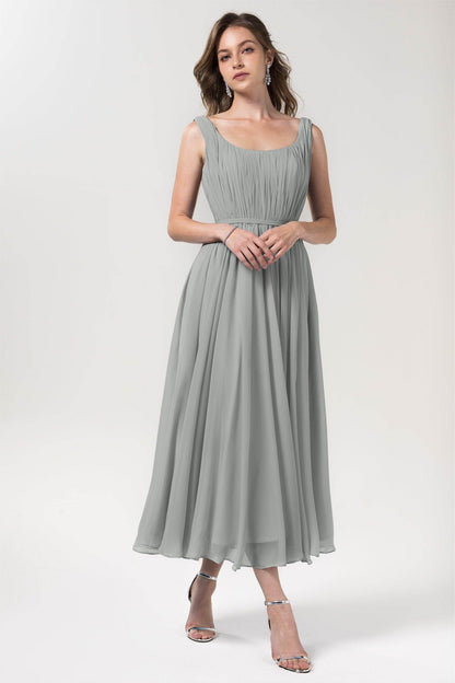 A-Line Tea Length Chiffon Bridesmaid Dress CB0555PS