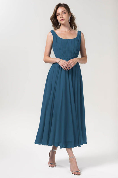 A-Line Tea Length Chiffon Bridesmaid Dress CB0555PS
