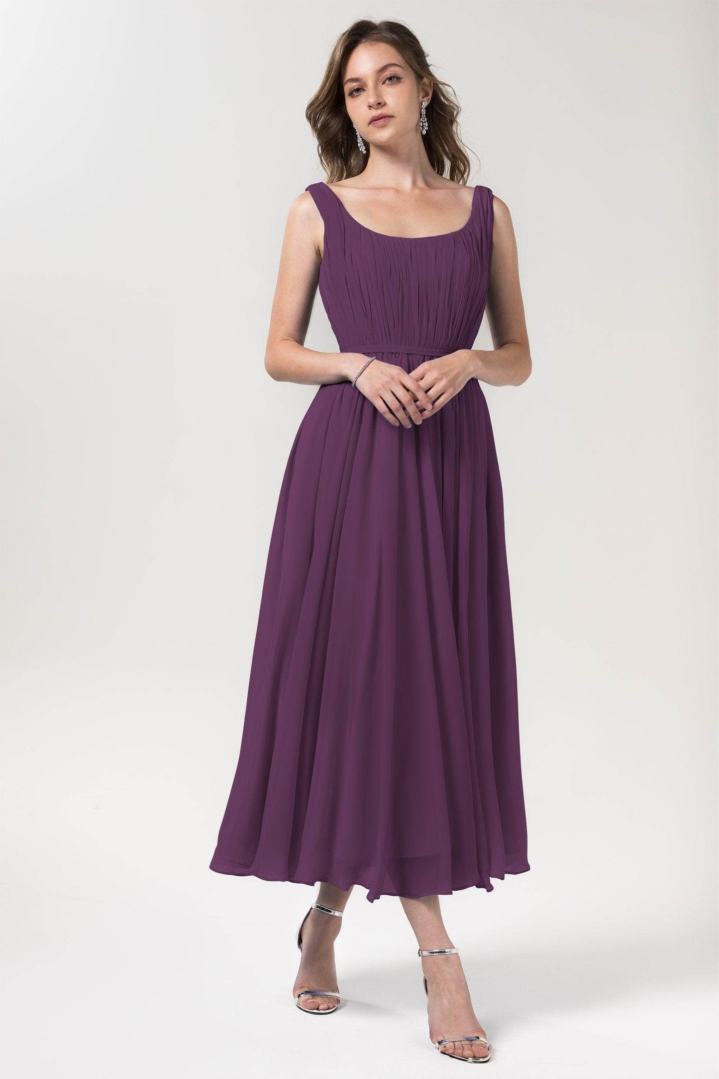 A-Line Tea Length Chiffon Bridesmaid Dress CB0555PS