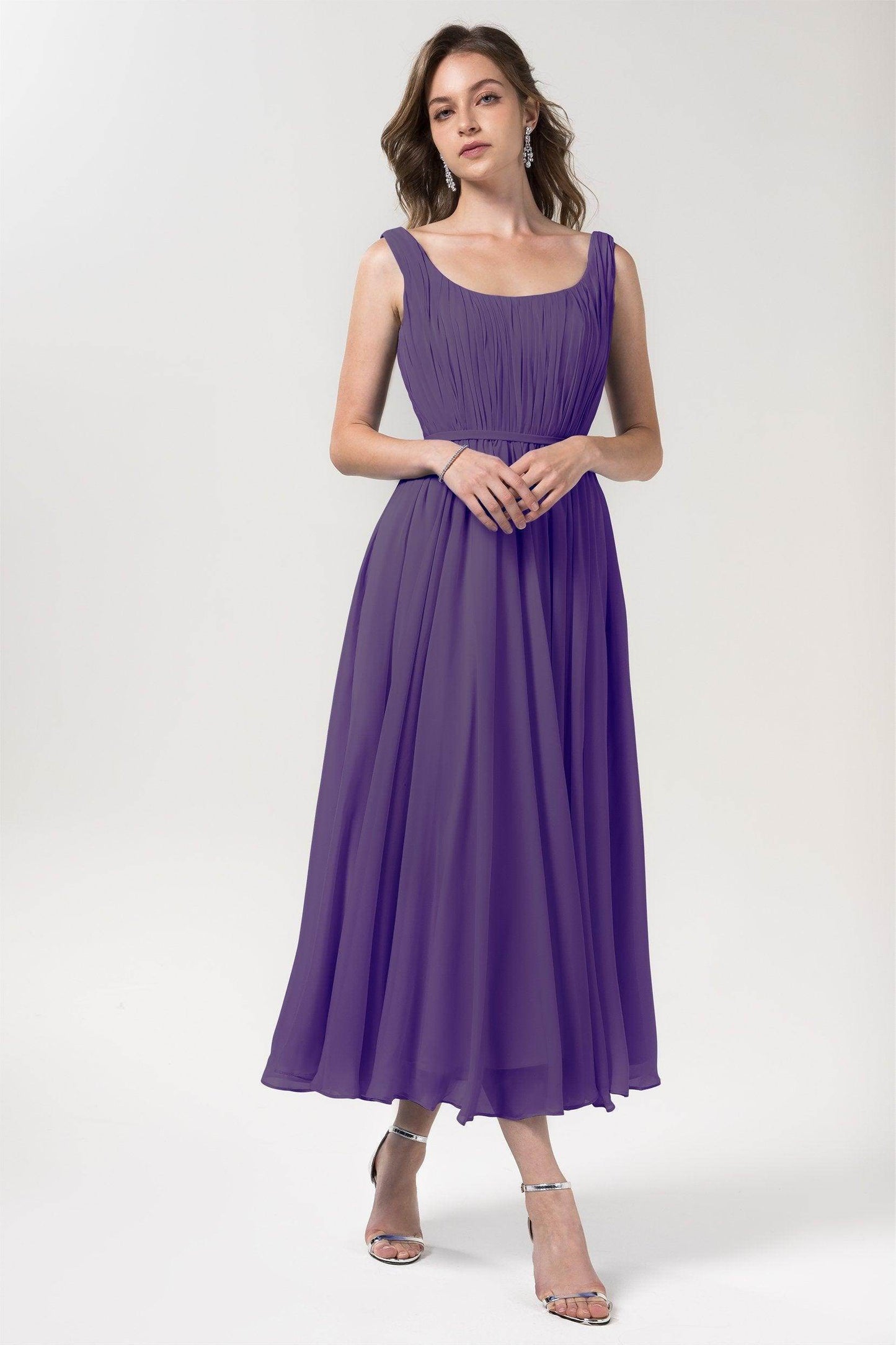 A-Line Tea Length Chiffon Bridesmaid Dress CB0555PS