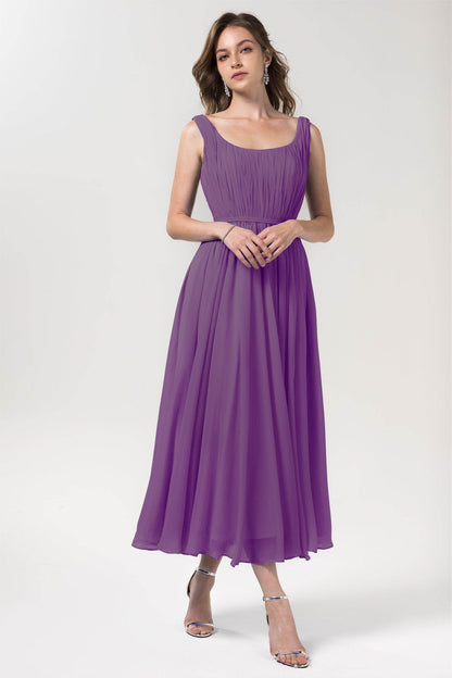 A-Line Tea Length Chiffon Bridesmaid Dress CB0555