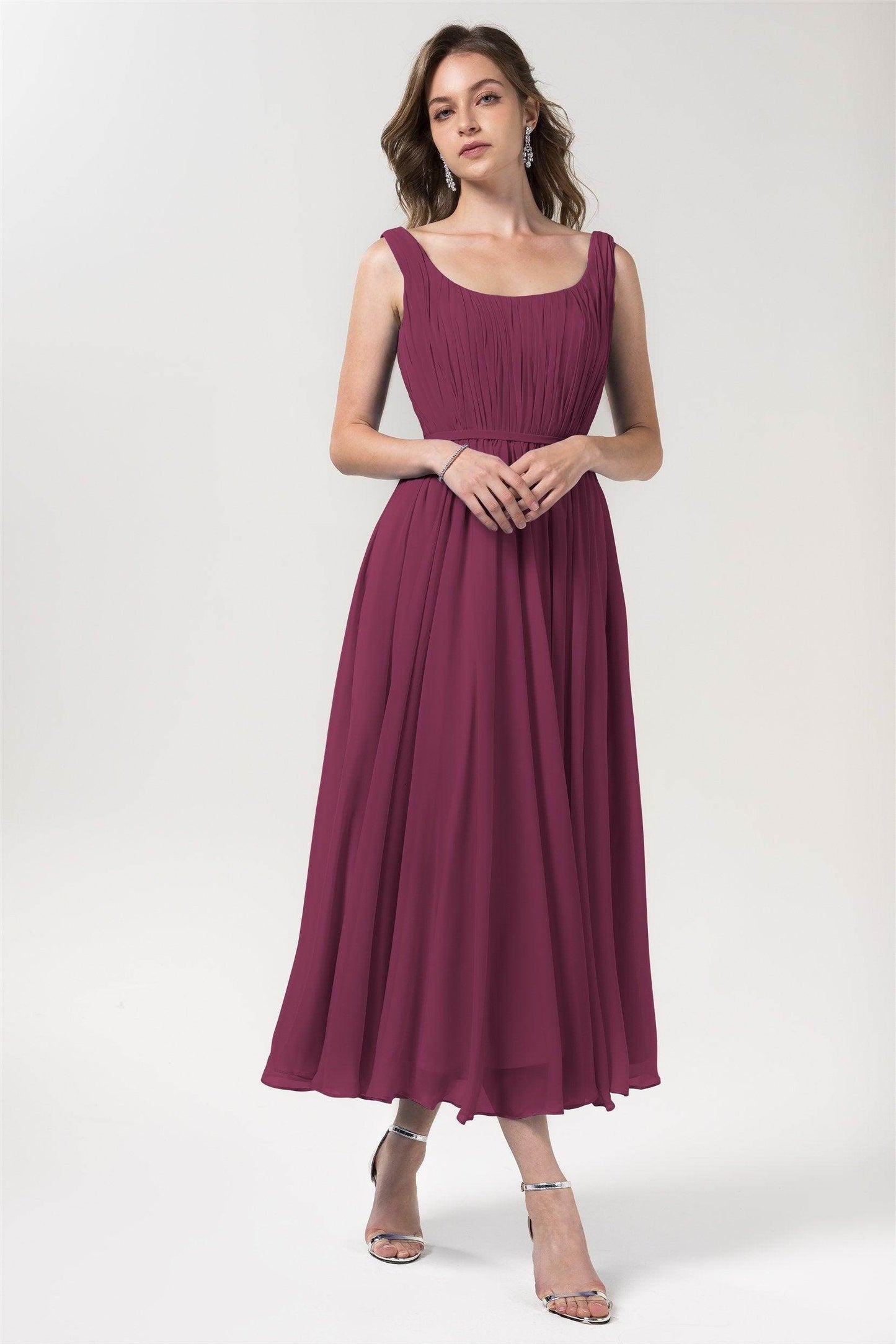 A-Line Tea Length Chiffon Bridesmaid Dress CB0555PS