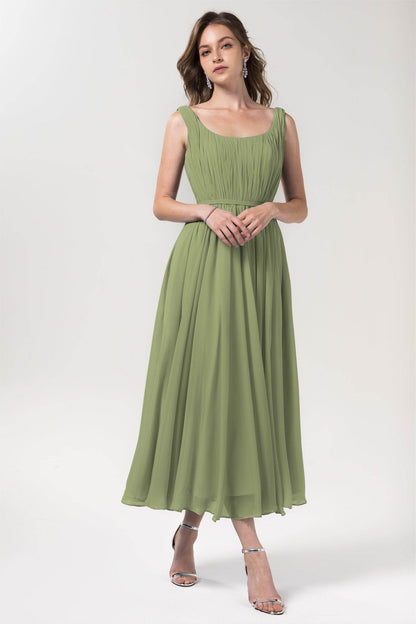 A-Line Tea Length Chiffon Bridesmaid Dress CB0555PS