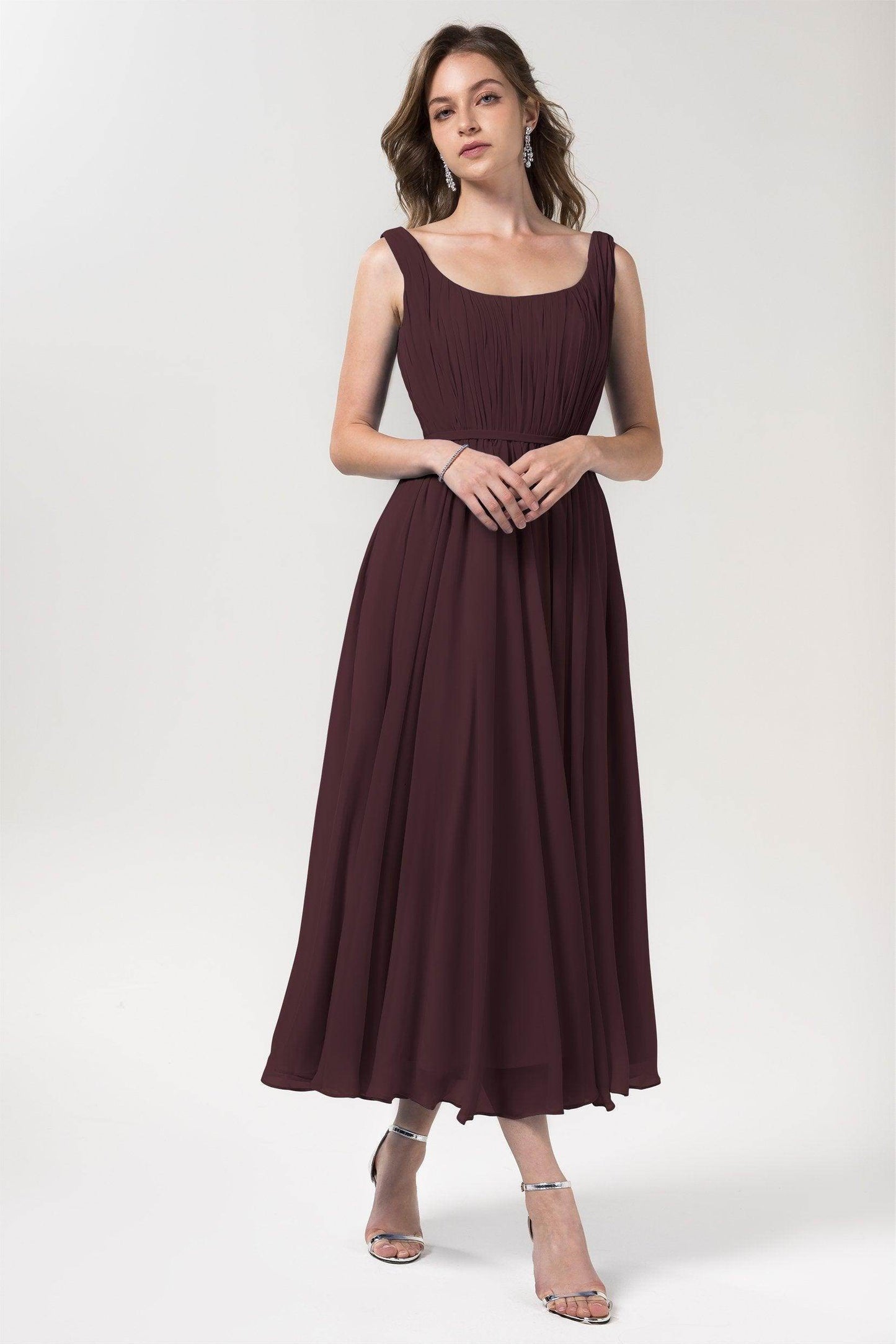 A-Line Tea Length Chiffon Bridesmaid Dress CB0555PS