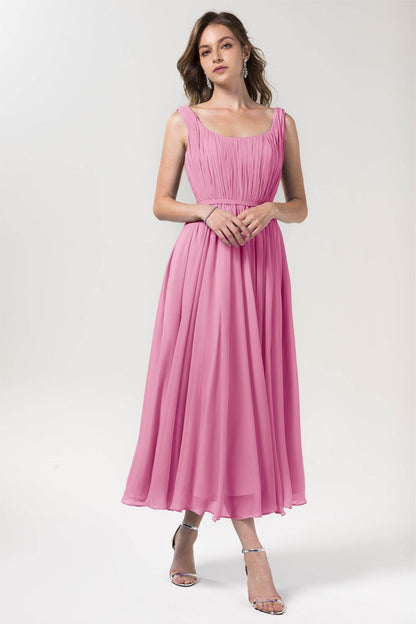 A-Line Tea Length Chiffon Bridesmaid Dress CB0555
