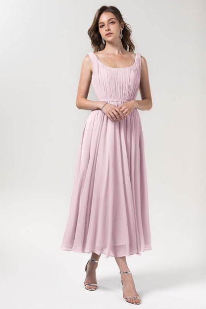 A-Line Tea Length Chiffon Bridesmaid Dress CB0555PS