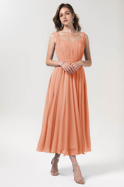 A-Line Tea Length Chiffon Bridesmaid Dress CB0555PS