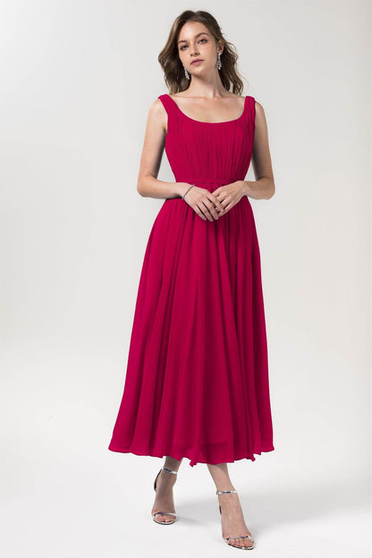 A-Line Tea Length Chiffon Bridesmaid Dress CB0555