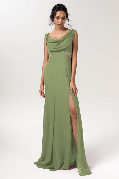 Sheath-Column Floor Length Chiffon Bridesmaid Dress CB0558