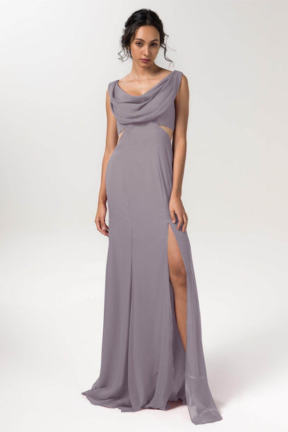 Sheath-Column Floor Length Chiffon Bridesmaid Dress CB0558