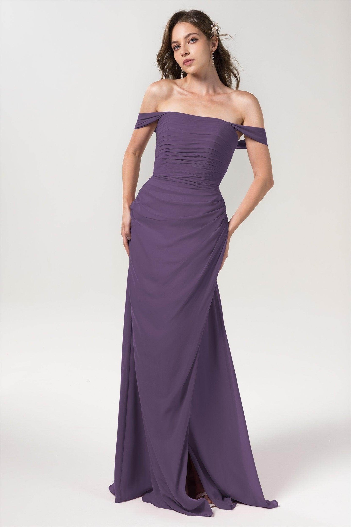 Sheath-Column Floor Length Chiffon Bridesmaid Dress Formal Dresses CB0561