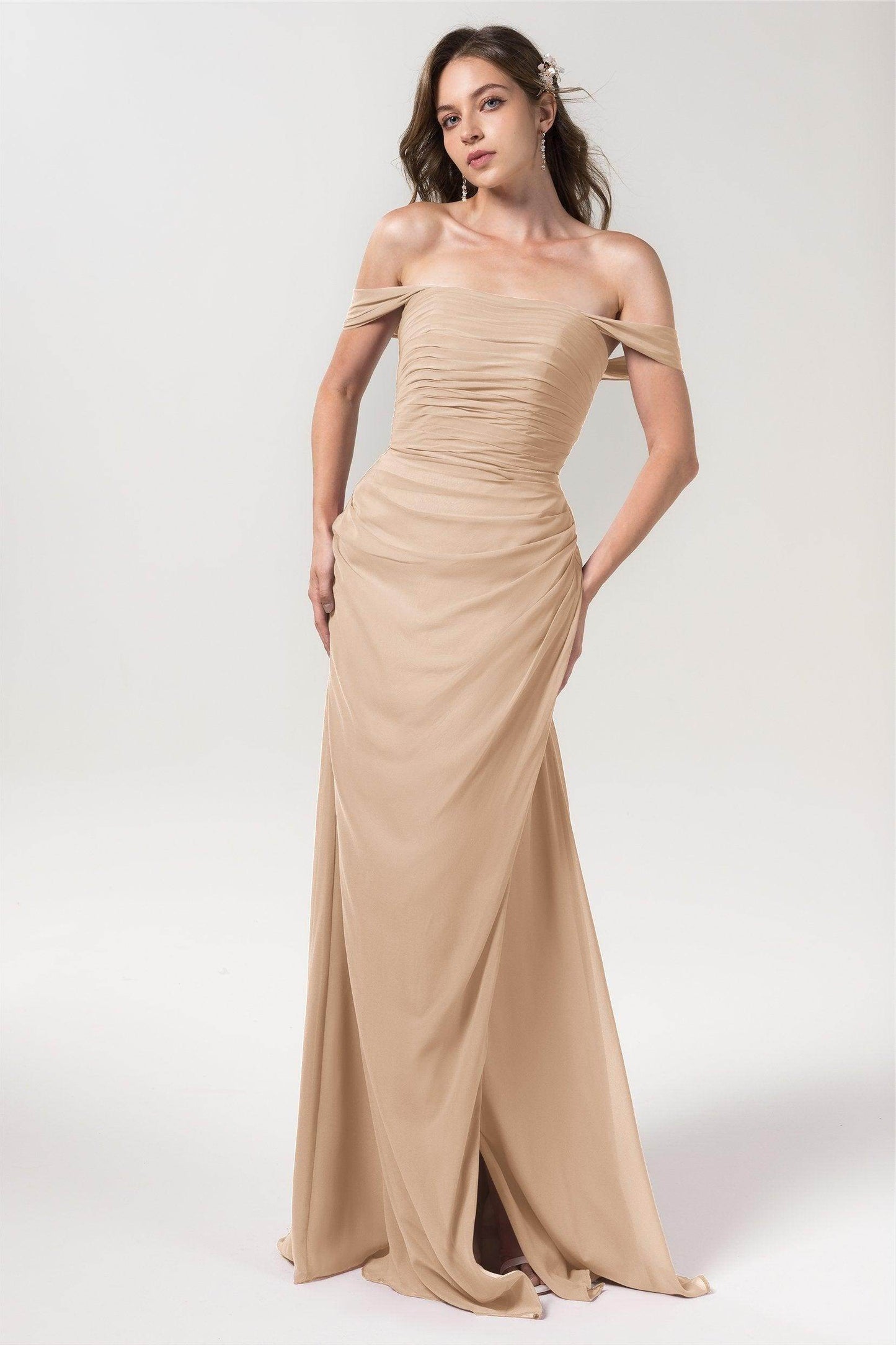 Sheath-Column Floor Length Chiffon Bridesmaid Dress Formal Dresses CB0561