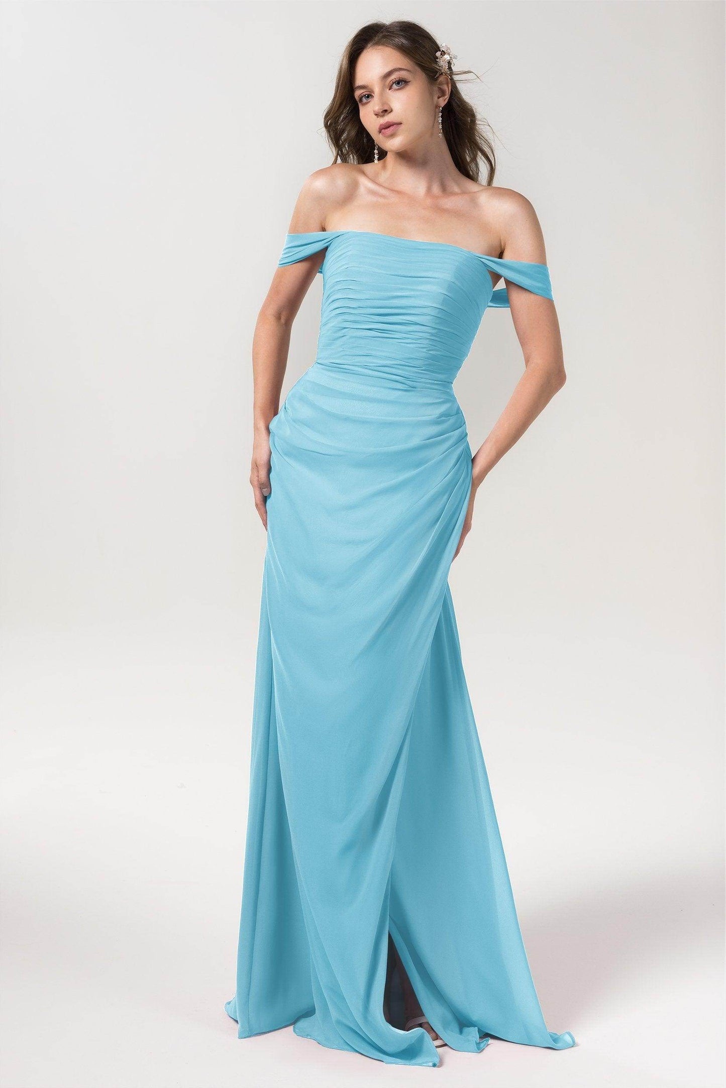Sheath-Column Floor Length Chiffon Bridesmaid Dress Formal Dresses CB0561