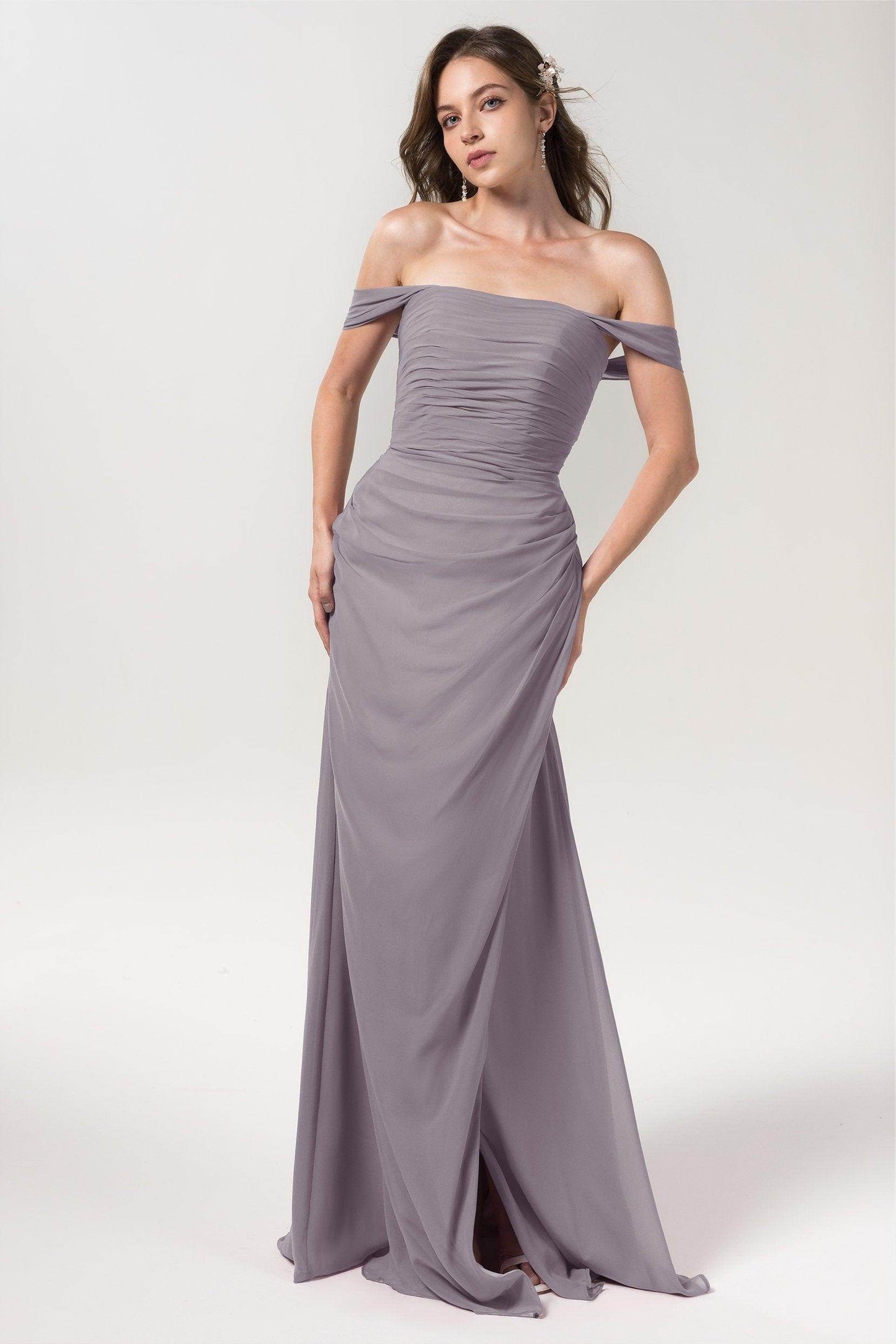 Sheath-Column Floor Length Chiffon Bridesmaid Dress Formal Dresses CB0561