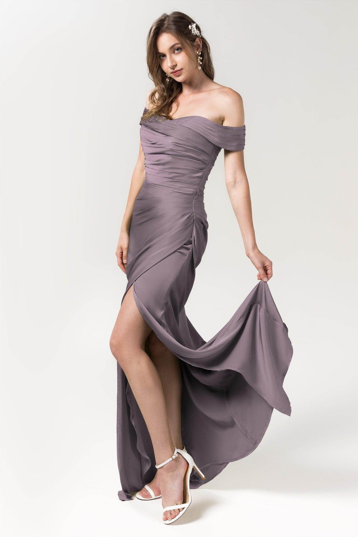Sheath Floor Length Luxe Satin Bridesmaid Dress Formal Dresses CB0580