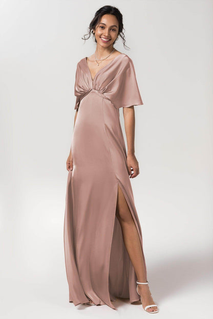 Sheath Floor Length Luxe Satin Bridesmaid Dress Formal Dresses CB0584