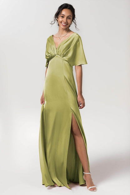 Sheath Floor Length Luxe Satin Bridesmaid Dress Formal Dresses CB0584