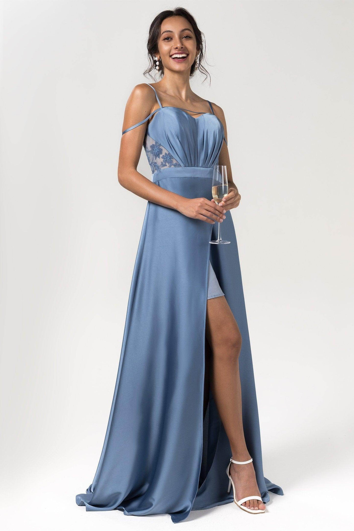 A-Line Floor Length Luxe Satin Bridesmaid Dress Formal Dresses CB0588