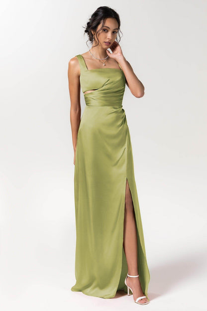 Sheath Floor Length Luxe Satin Bridesmaid Dress Formal Dresses CB0590