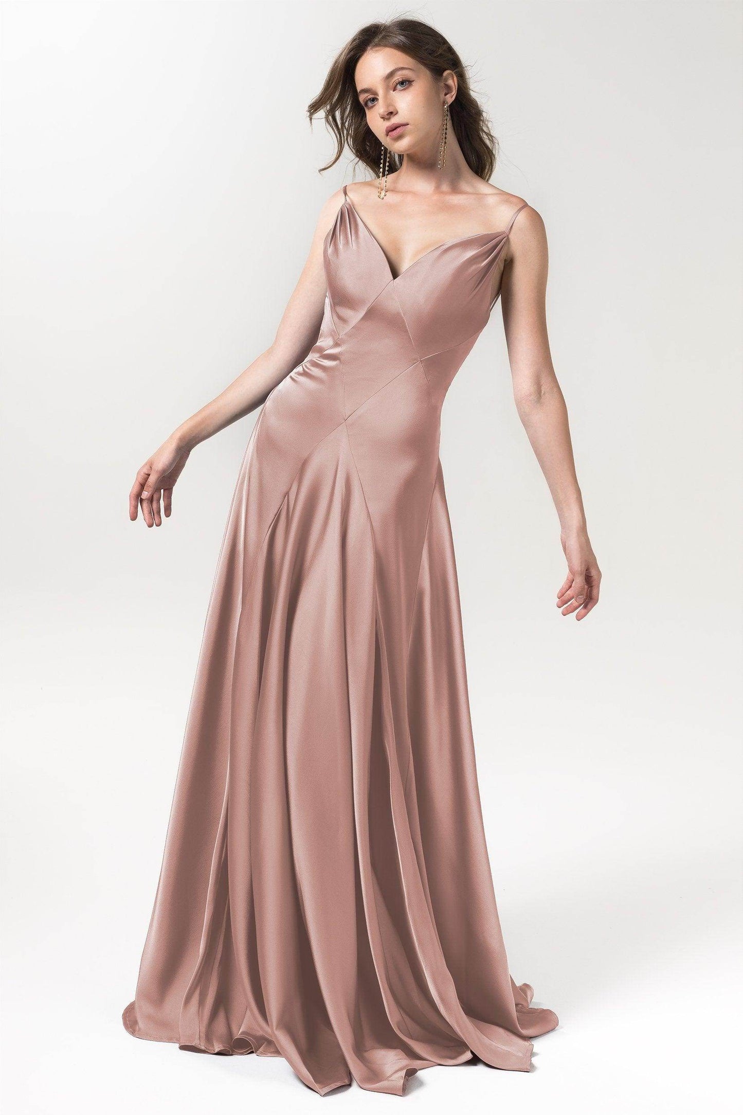 A-Line Floor Length Luxe Satin Bridesmaid Dress Formal Dresses CB0591