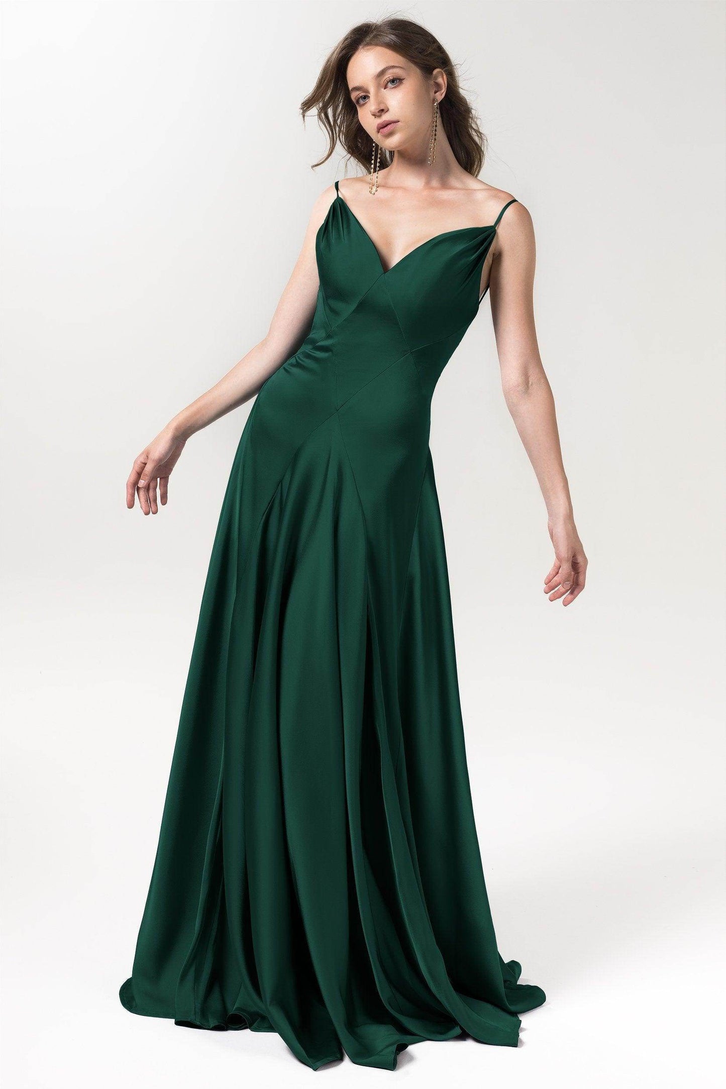A-Line Floor Length Luxe Satin Bridesmaid Dress Formal Dresses CB0591