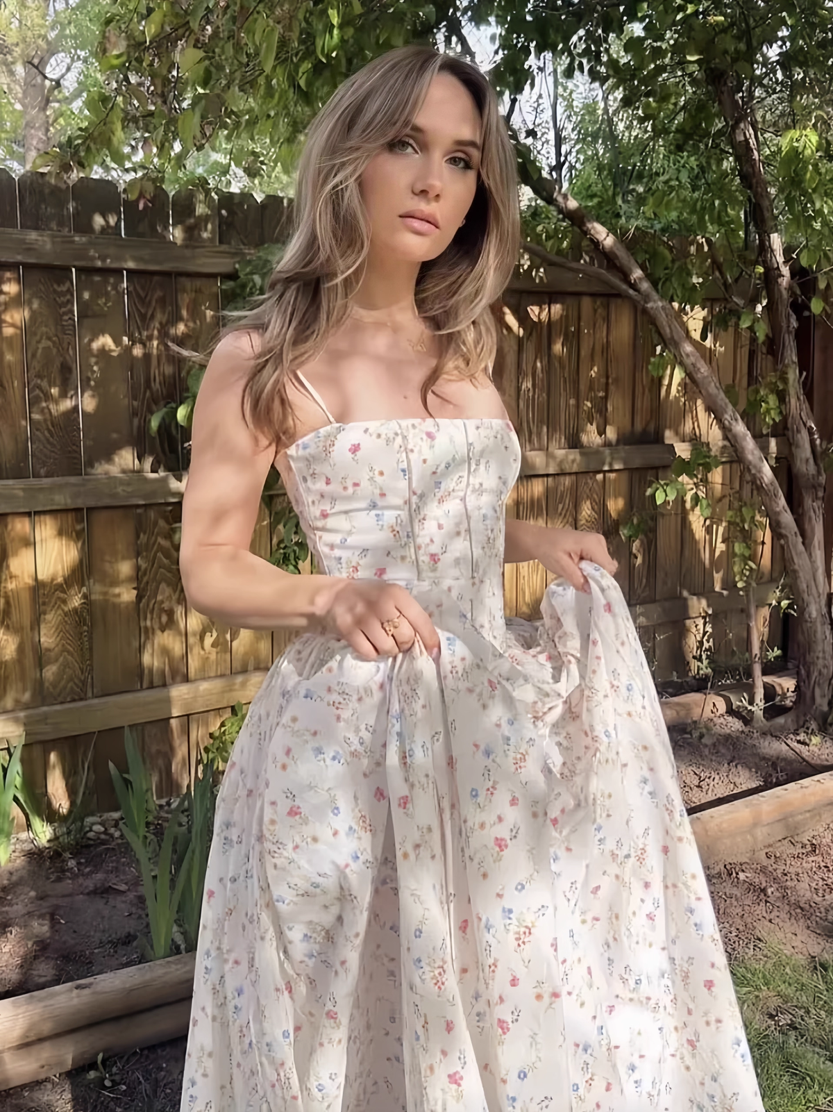 Chic Floral A-Line Spaghetti Strap Long Party Dress HZ1024