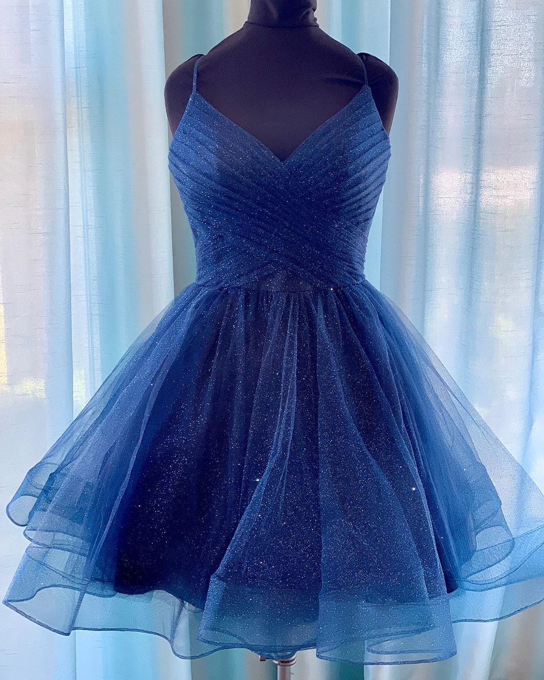 Cute Sparkle Navy Blue Homecoming Dress