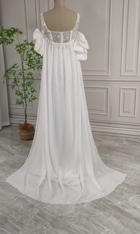 Gorgeous White Glittering Sequin Beaded Sweetheart A-Line Long Prom Dress Party Dress Evening Dress HZ1024