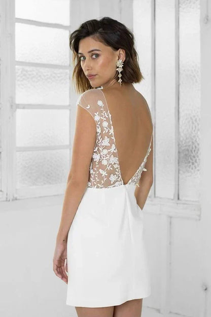Vintage White Applique Homecoming Dress Sheath Party Dress Short Cocktail Dress HZ1024