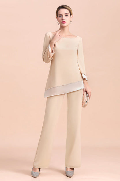 Champagne Chiffon Two Pieces Mother of the Bride Jumpsuits Mother Outfits