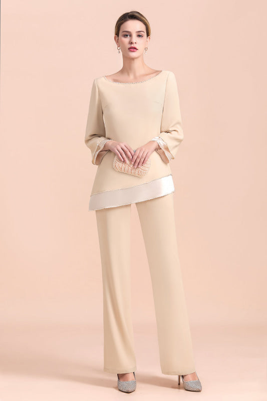 Champagne Chiffon Two Pieces Mother of the Bride Jumpsuits Mother Outfits