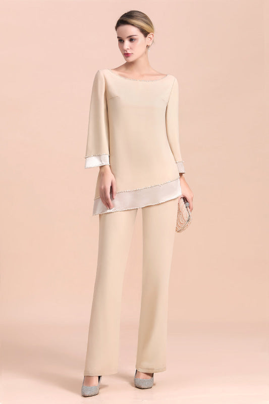 Champagne Chiffon Two Pieces Mother of the Bride Jumpsuits Mother Outfits