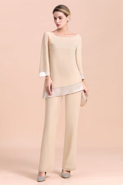 Champagne Chiffon Two Pieces Mother of the Bride Jumpsuits Mother Outfits