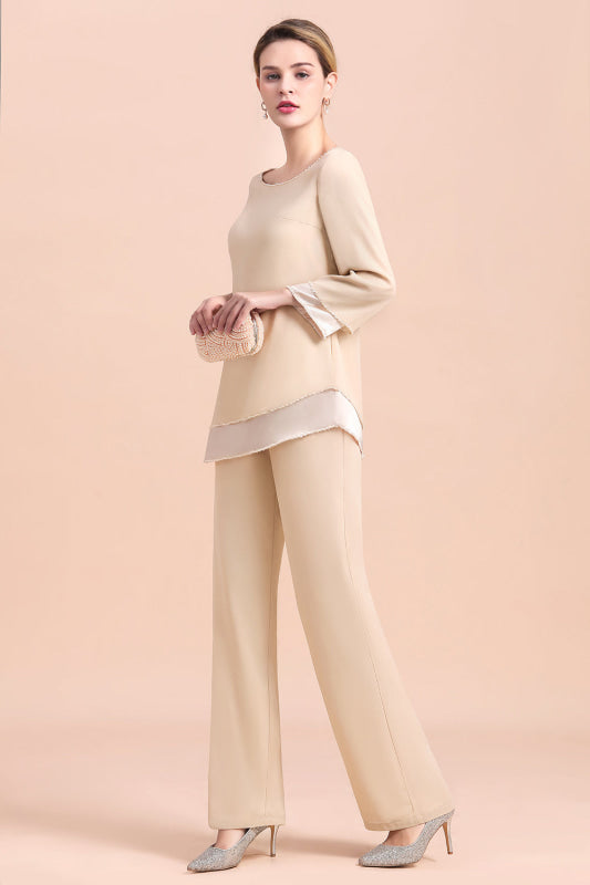 Champagne Chiffon Two Pieces Mother of the Bride Jumpsuits Mother Outfits