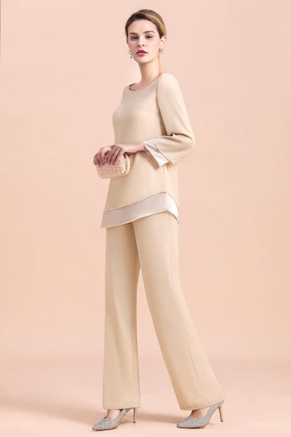 Champagne Chiffon Two Pieces Mother of the Bride Jumpsuits Mother Outfits