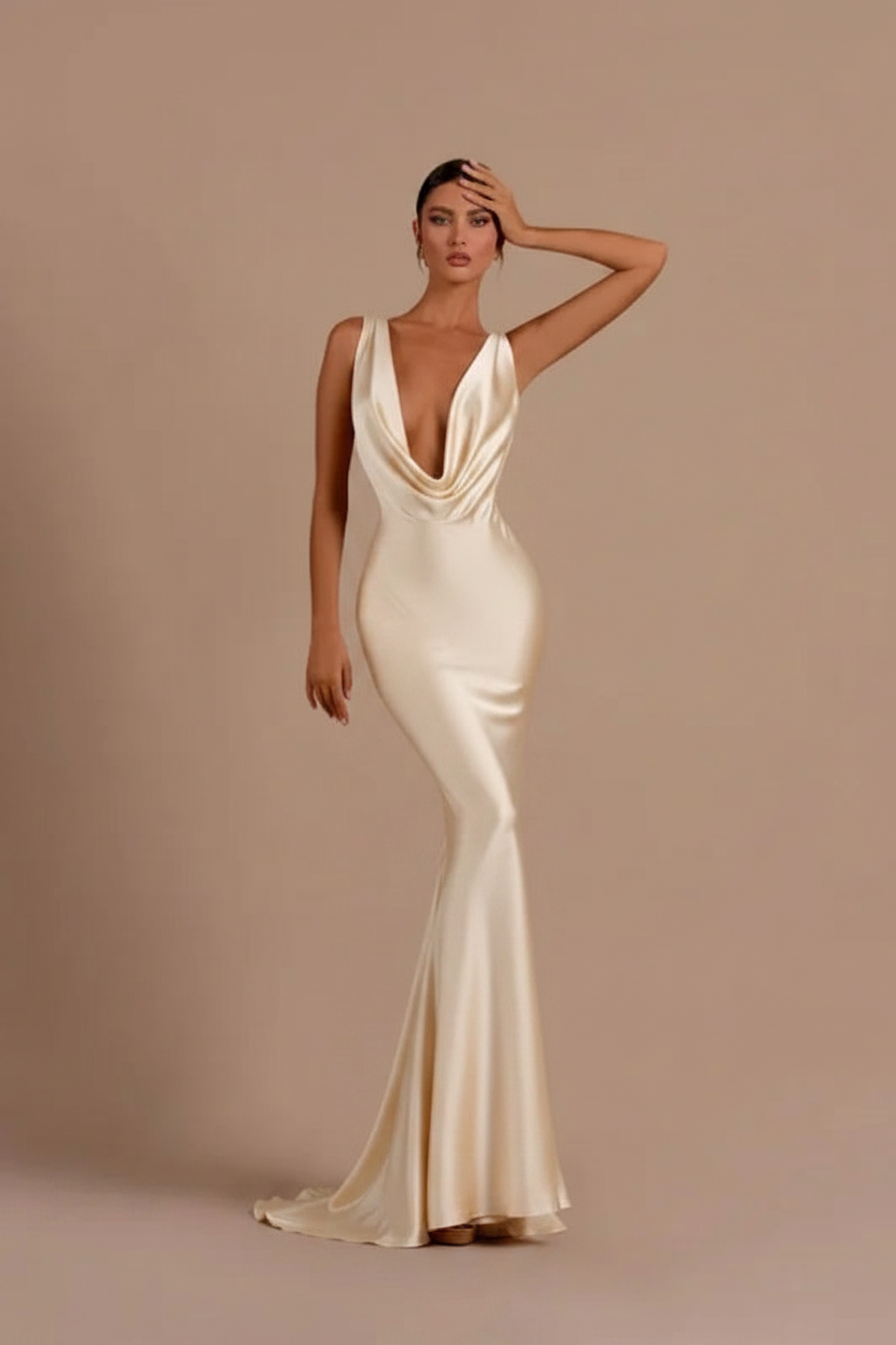 Elegant Champagne Mermaid Prom Dress Long Slimming with Ruffles