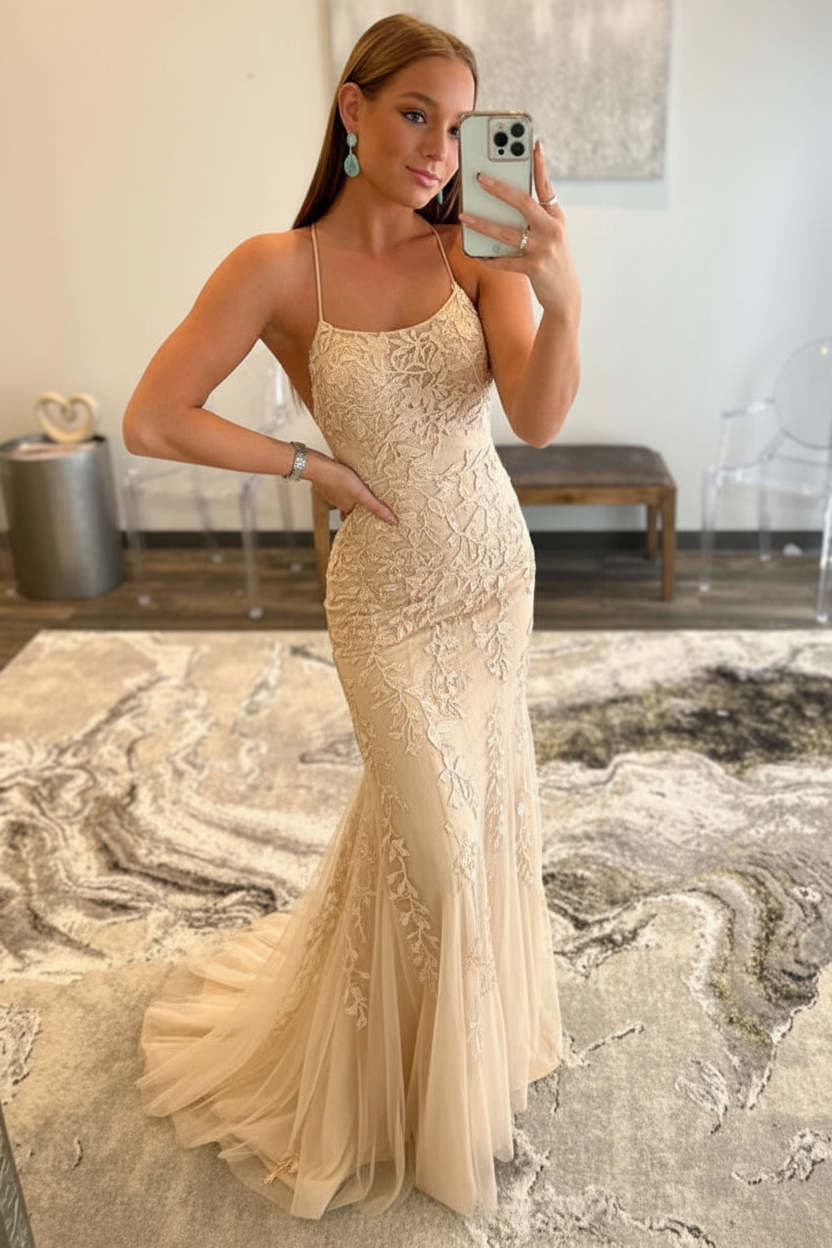 Mint Green Lace Mermaid Backless Long Prom Dresses Sleeveless Evening Dresses