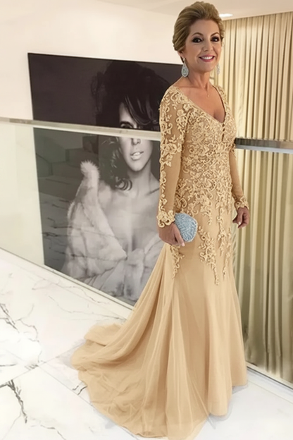 Elegant Long Sleeves Lace mother of the bride dress V-Neck